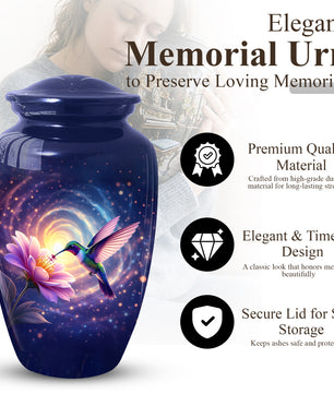 Hummingbird Urn for Mom with Pink Flower | Floral Cremation  Large Urn for Ashes
