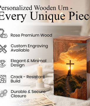 Cross Wooden Cremation Urn – Christian Memorial Urn for Human Ashes