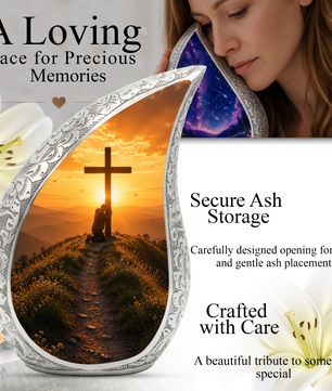 Cross Sunset Urn for Dad | Personalized Cremation Urn for Father's Ashes Memorial