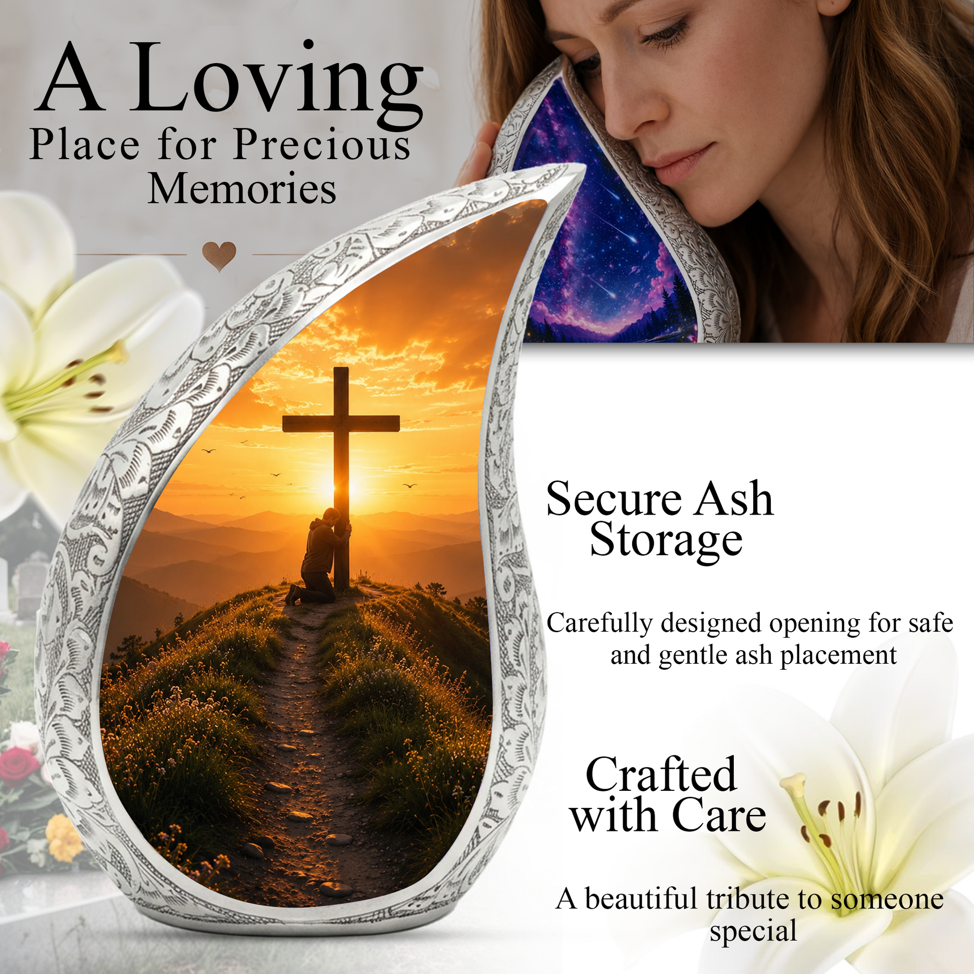 Cross Sunset Urn for Dad | Personalized Cremation Urn for Father's Ashes Memorial