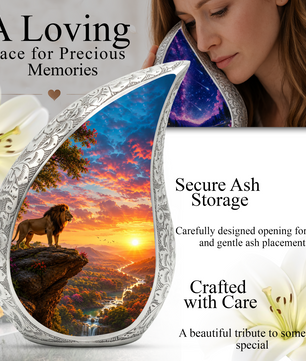 Lion Sunset Urn for Human Ashes | Adult Cremation Urn for Dad