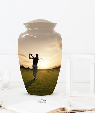 Golf Sunset Adult Urn for Human Ashes | Personalized Golf Cremation Ursn for Men & Dad