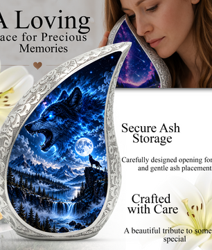 Wolf Adult Urn for Ashes, Blue Wolf Cremation Urn for Human Ashes