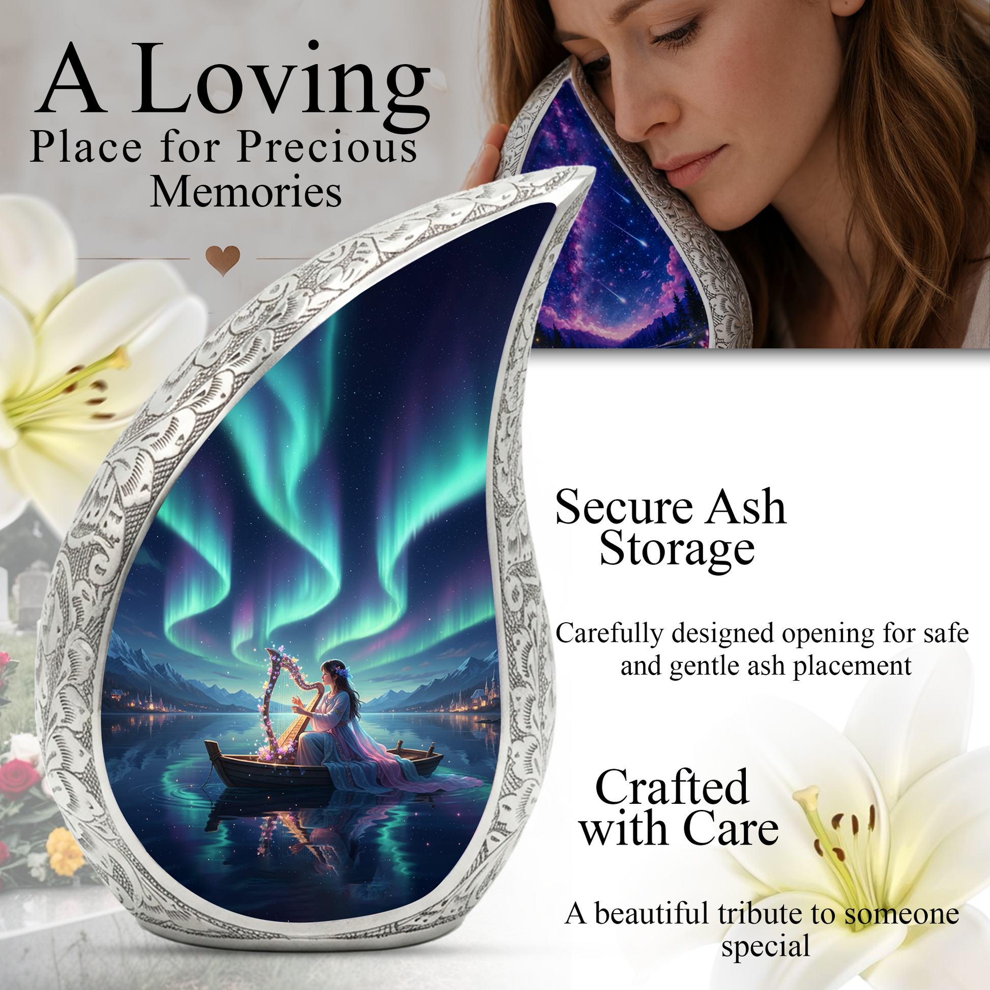 Northern Lights Urn for Mom | Beautiful Memorial Urn for Women