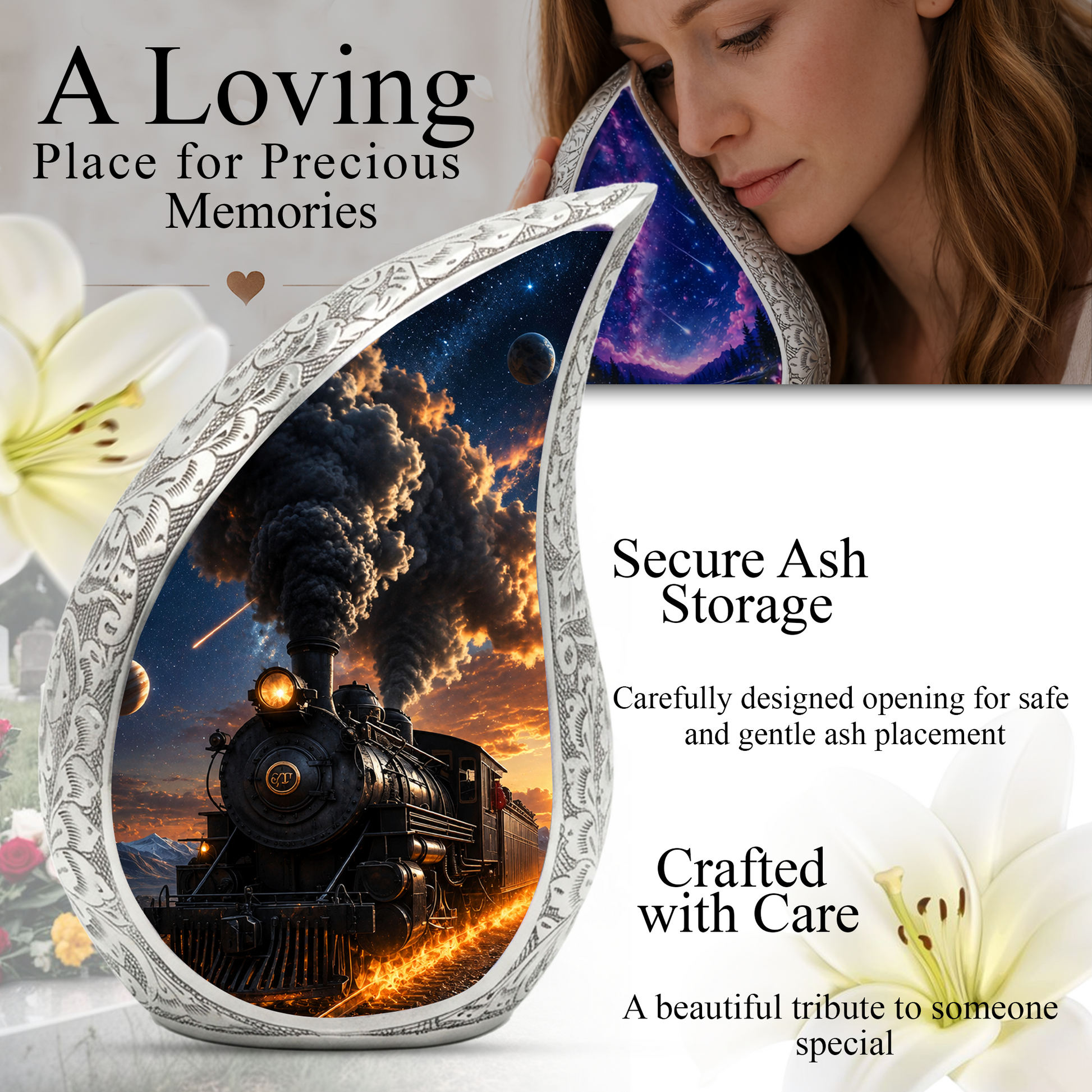 Train Urn for Human Ashes | Unique Adult Cremation Urn | Train Memorial Urn for Adult Ashes, Men & Women