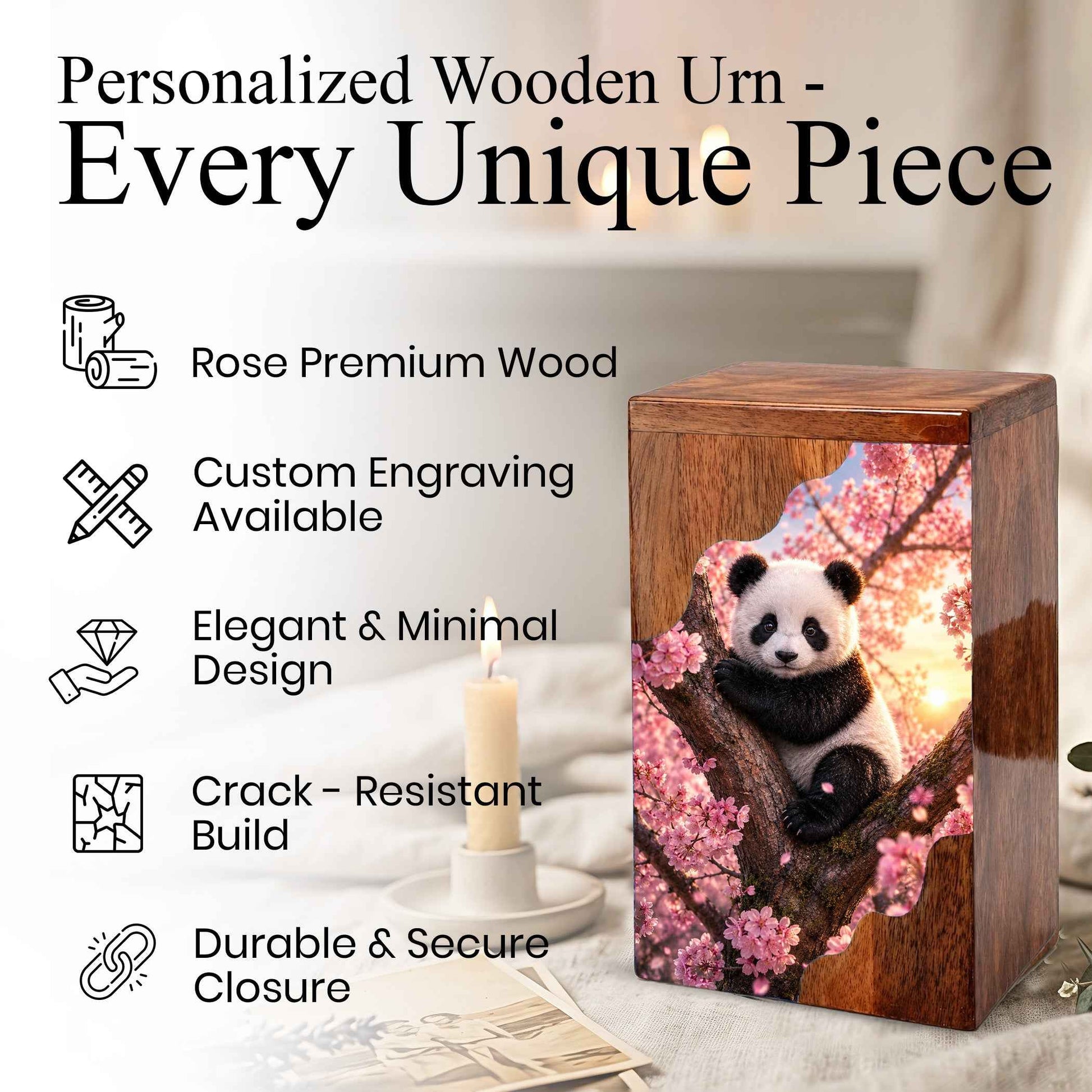 Panda Wooden Cremation Urn – Wooden Urn for Human Ashes