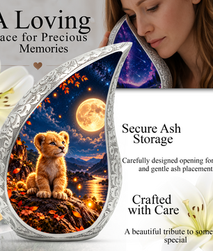 Kitten Urn for Ashes, Cat Cremation Urn with Moonlit Artwork for human Ashes