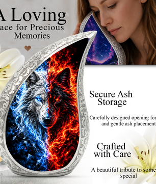 Fire and Ice Wolf Cremation Urn for Ashes, Dual Wolf Memorial Urn, Personalized Adult Cremation Urn