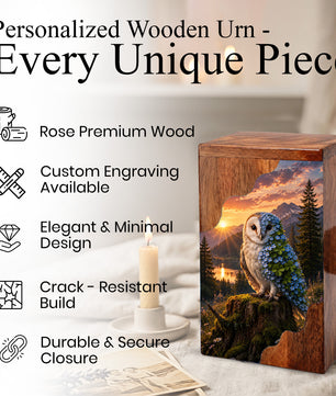 Owl Wooden Cremation Urn – Wooden Urn for Human Ashes