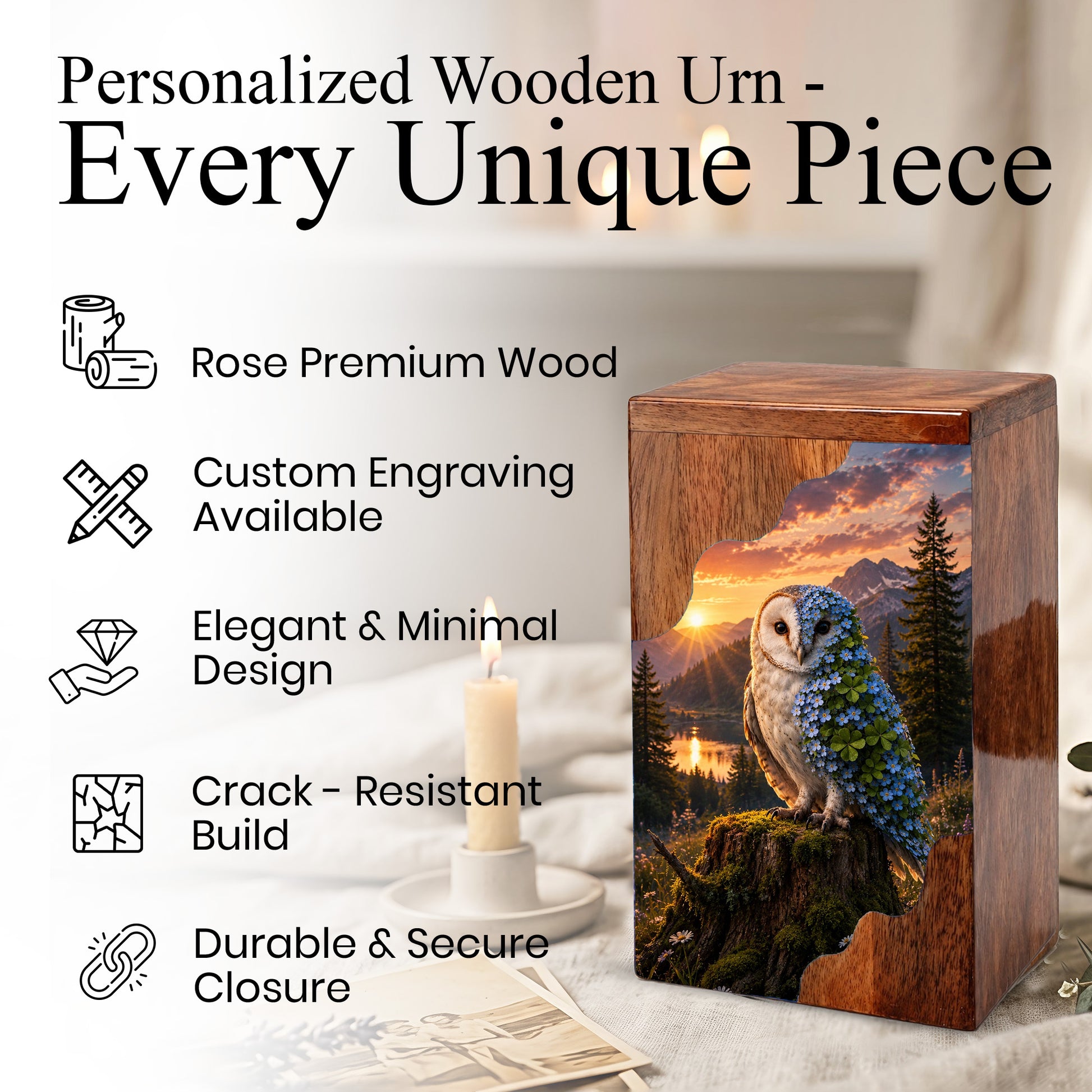 Owl Wooden Cremation Urn – Wooden Urn for Human Ashes