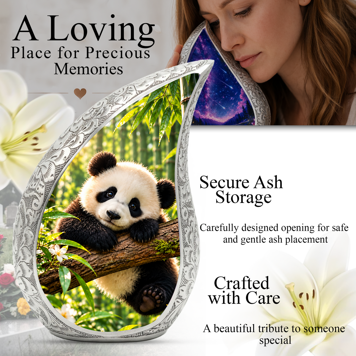 Panda Cremation Urn for Adult Ashes, Cute Panda Memorial Urn, Bamboo Forest Animal Urn