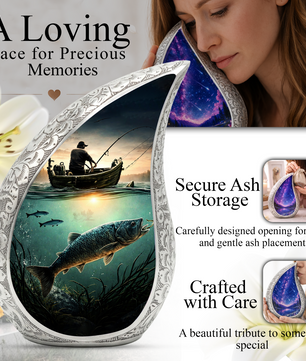 Fishing Personalized Cremation Urn – Teardrop Style Aluminum Memorial Urn, 10 Inch