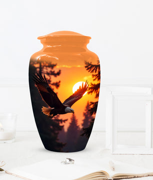 Eagle Sunset Urn for Human Ashes | Majestic Eagle Adult Cremation Urn | Sunset Memorial Funeral Urn