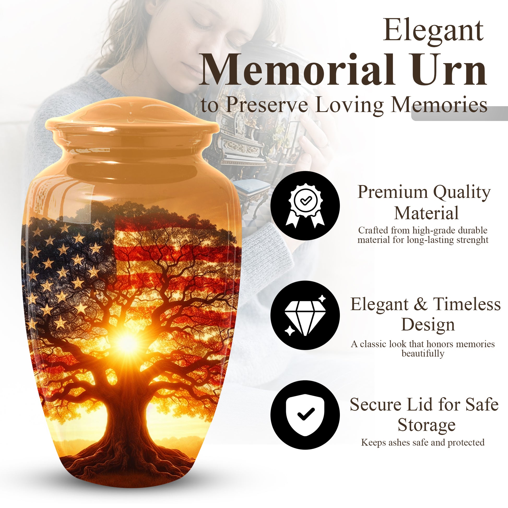 American Patriotic Memorial Large Urn - Keepsake Urn for Ashes