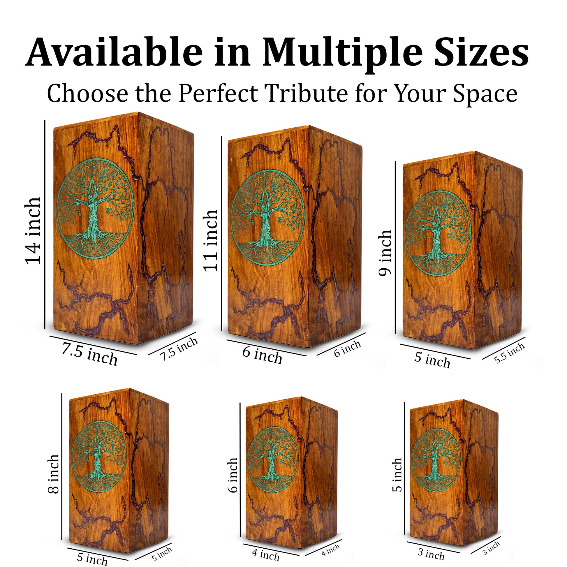 Tree of Life Wood Urn For Ashes - Personalized Wooden Keepsake Resin Urns Box