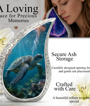 Sea Turtle Urn for Human Ashes | Beach & Ocean Wooden Cremation Urn | Beautiful Sea Turtle Memorial Urn for Mom