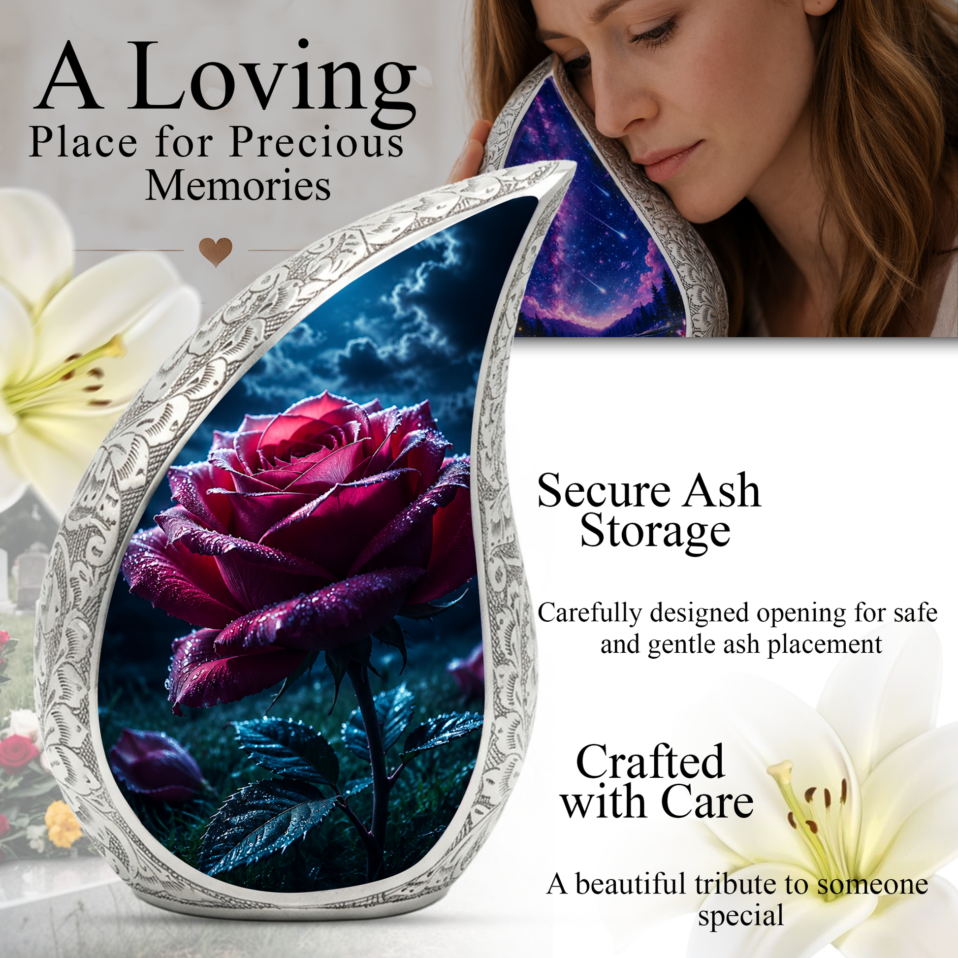 Rose Urn for Mom Ashes | Beautiful Rose Cremation Urn for Women, Mother, Sister, Daughter