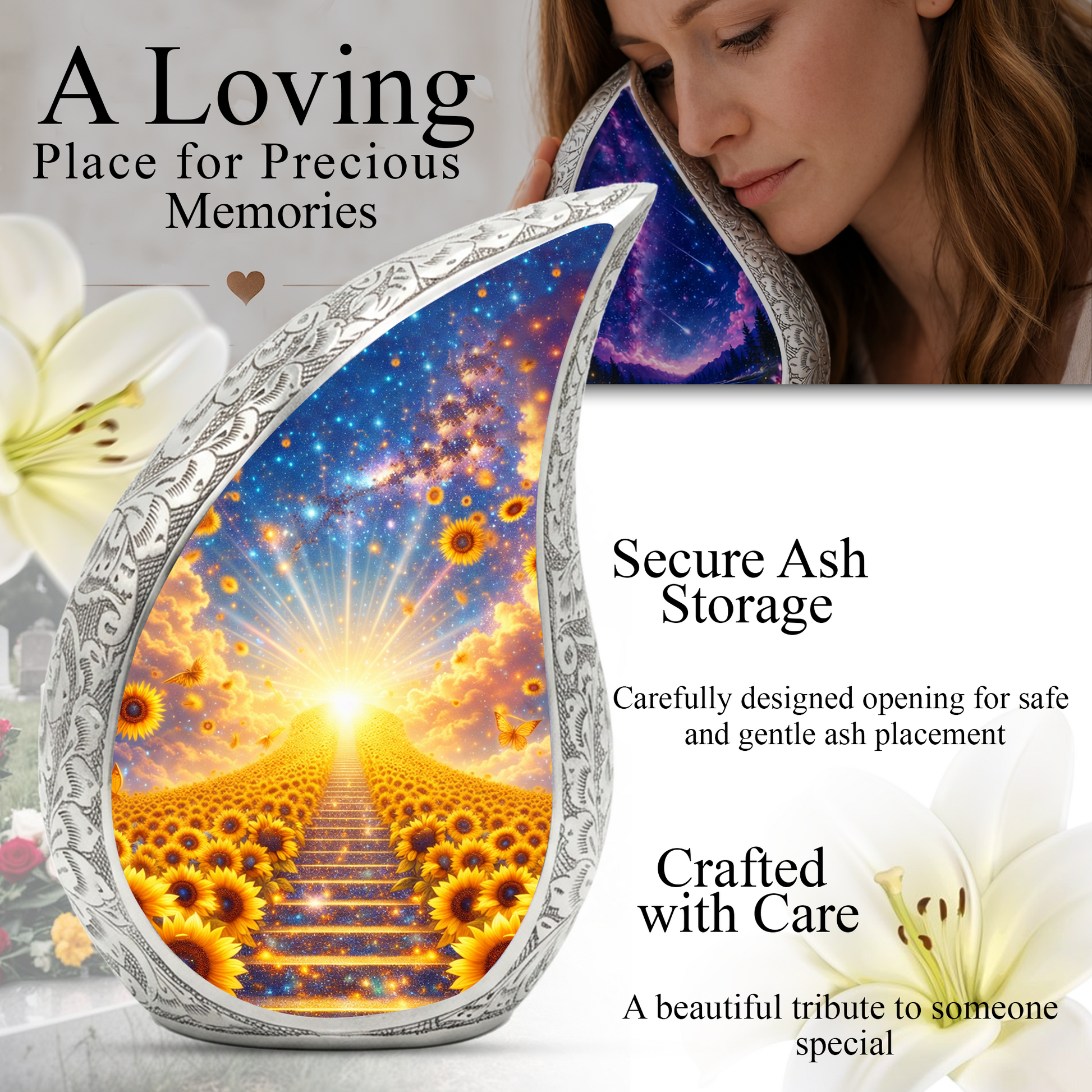 Sunflower Heaven Adult Urn for Human Ashes – Premium Sunflower Cremation Urn
