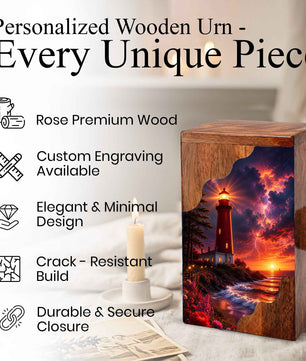 Lighthouse Wooden Cremation Urn for Human Ashes