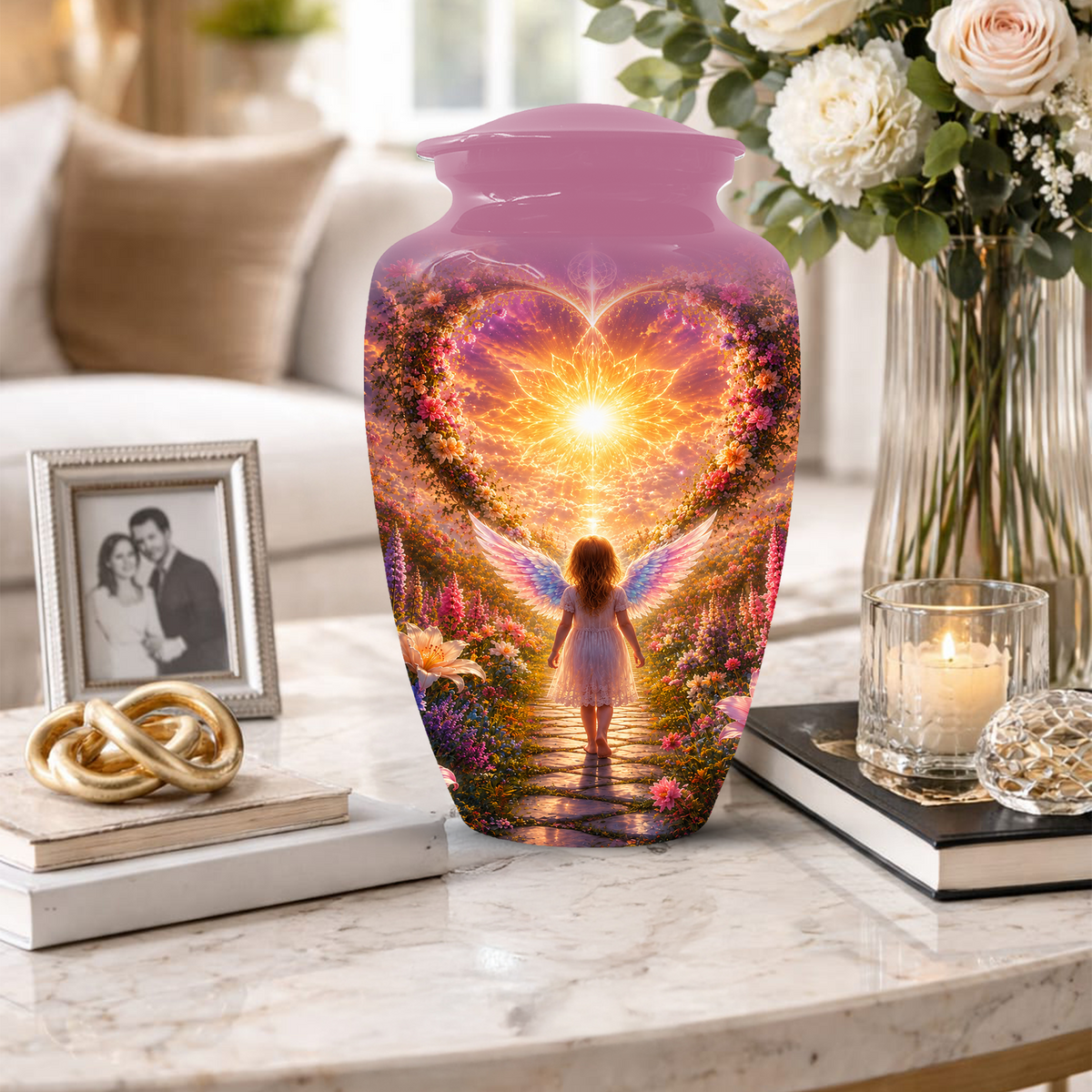 Angel Wing Cremation Urn for Mom - Heavenly Garden memorial urn for Women