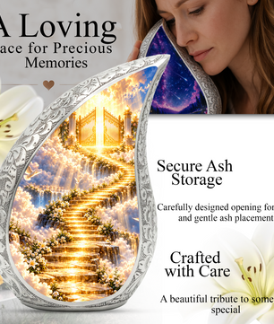Stairway to Heaven Cremation Urn for Mom- Golden Heavenly Gates Memorial Urn