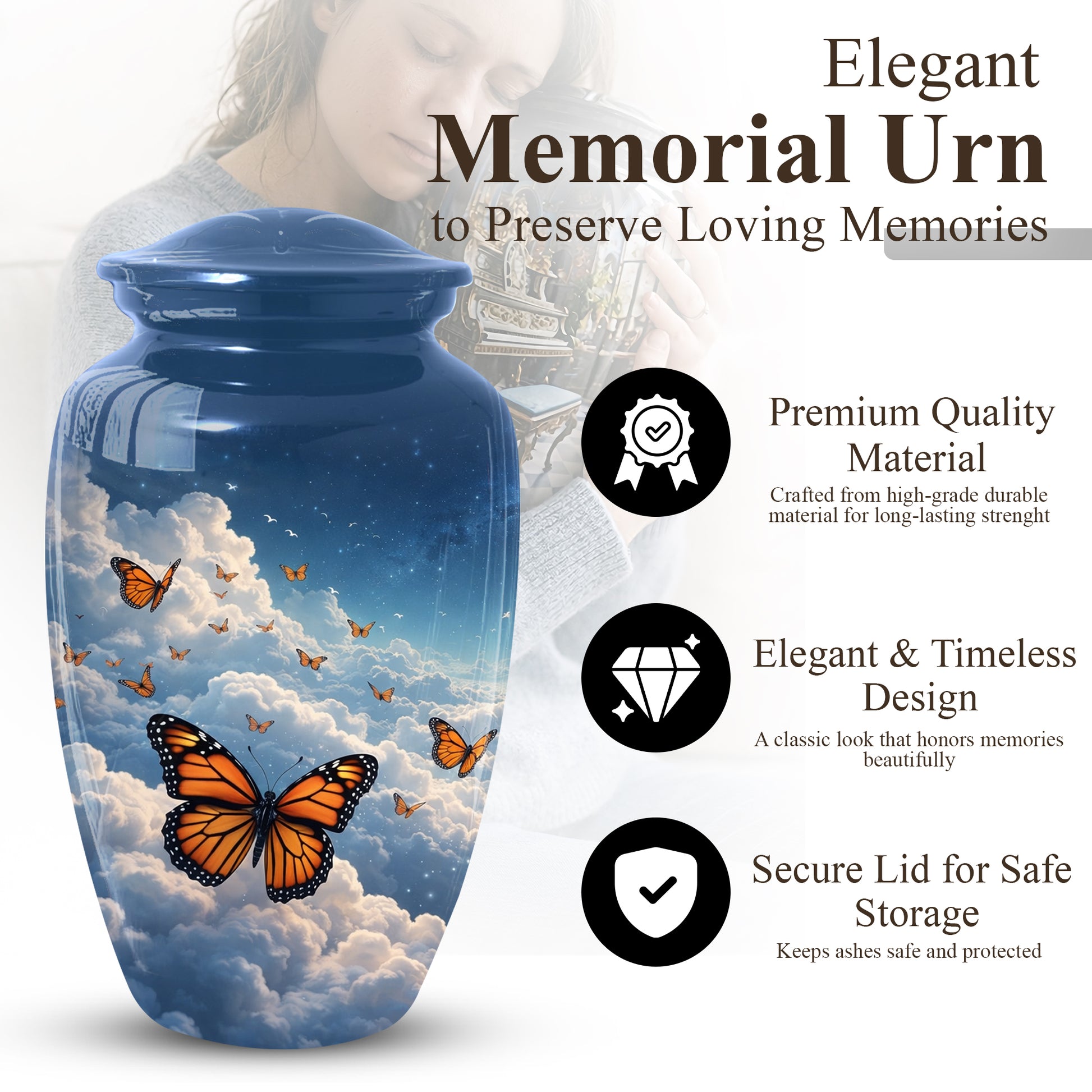 Monarch Butterfly Urn for Mom | Butterfly Cremation  Large Urn for Ashes | Memorial Urn for Women