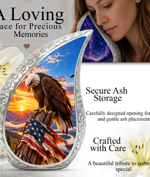 Eagle Cremation Urn for Dad - American Flag Eagle Memorial Keepsake Urn