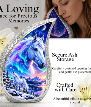 White Horse Cremation Urn for Ashes, Fantasy Horse Adult Memorial Urn