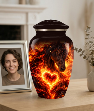 Personalized Horse Cremation Urn for Ashes, Fiery Horse Memorial Urn, Custom Equine Urn