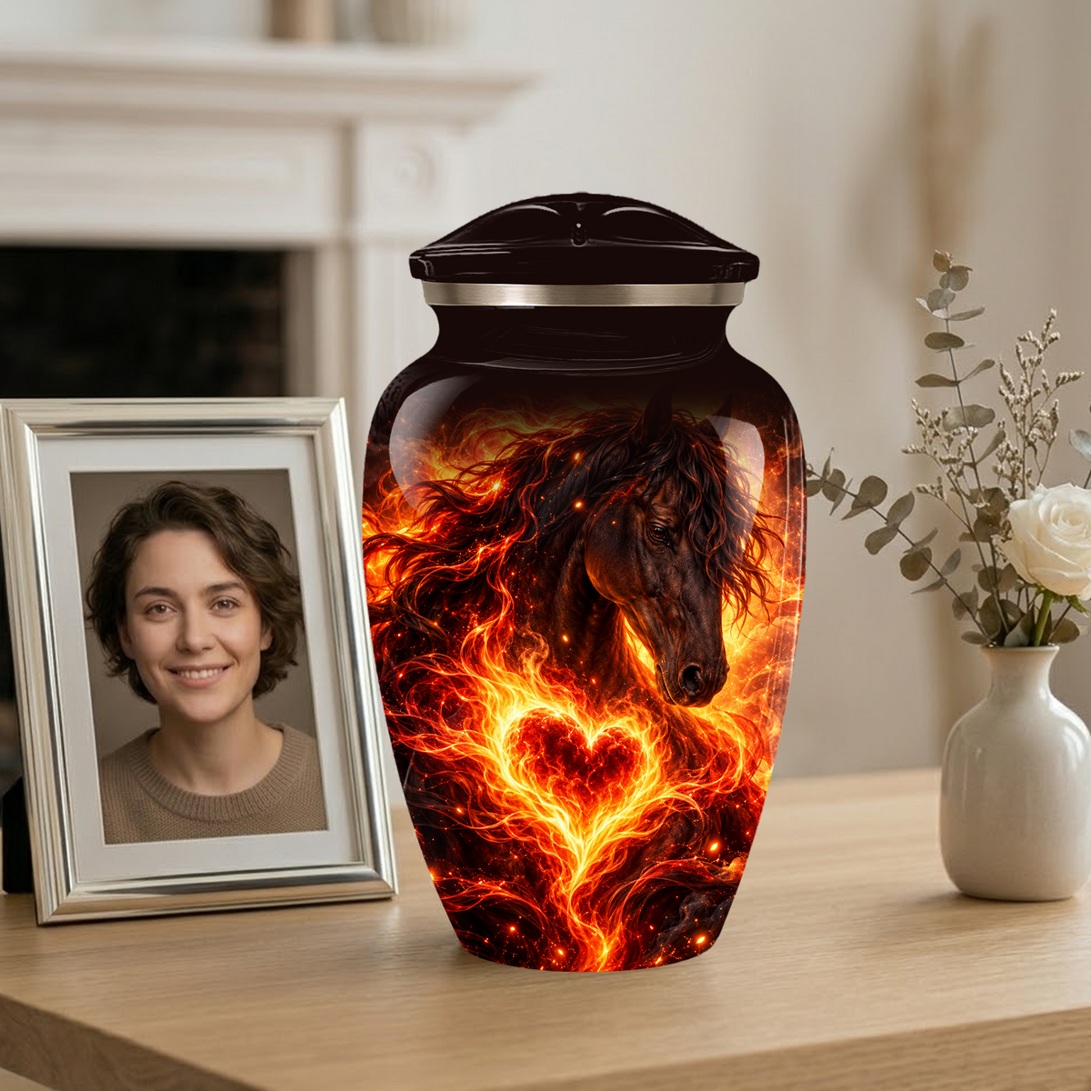 Personalized Horse Cremation Urn for Ashes, Fiery Horse Memorial Urn, Custom Equine Urn