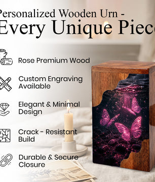 Butterfly Wooden Cremation Urn – Pink Butterfly Memorial Urn for Human Ashes