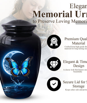 Blue Butterfly Urn for Mom with Moon | Butterfly Cremation  Large Urn for Ashes