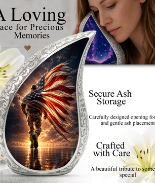 Patriotic Soldier Urn for Dad – American Flag Cremation Urn for Human Ashes | Adult Male Memorial Urn