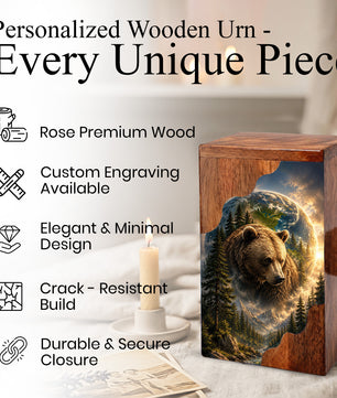Bear Wooden Cremation Urn – Mountain Memorial Urn for Human Ashes