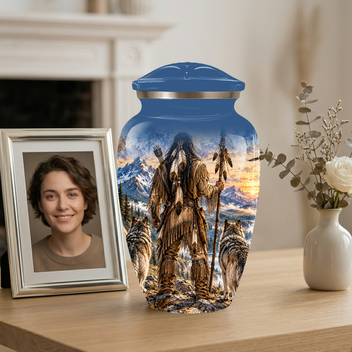 Adult Cremation Urn for Ashes | Personalized Adult Urn | Handmade Memorial Urn with Mountain & Wolf Design