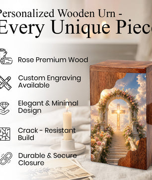 Cross Wooden Cremation Urn – Christian Memorial Urn for Human Ashes