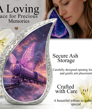 Butterfly Train Urn for Human Ashes | Beautiful Butterfly & Locomotive Adult Cremation Urn