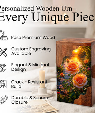 Rose Wooden Cremation Urn – Sunset Floral Memorial Urn for Human Ashes