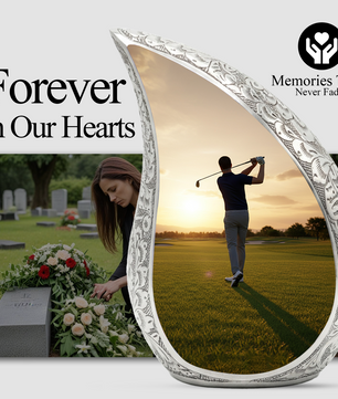 Golf Personalized Cremation Urn for Dad – Teardrop Style Aluminum Memorial Urn, 10 Inch