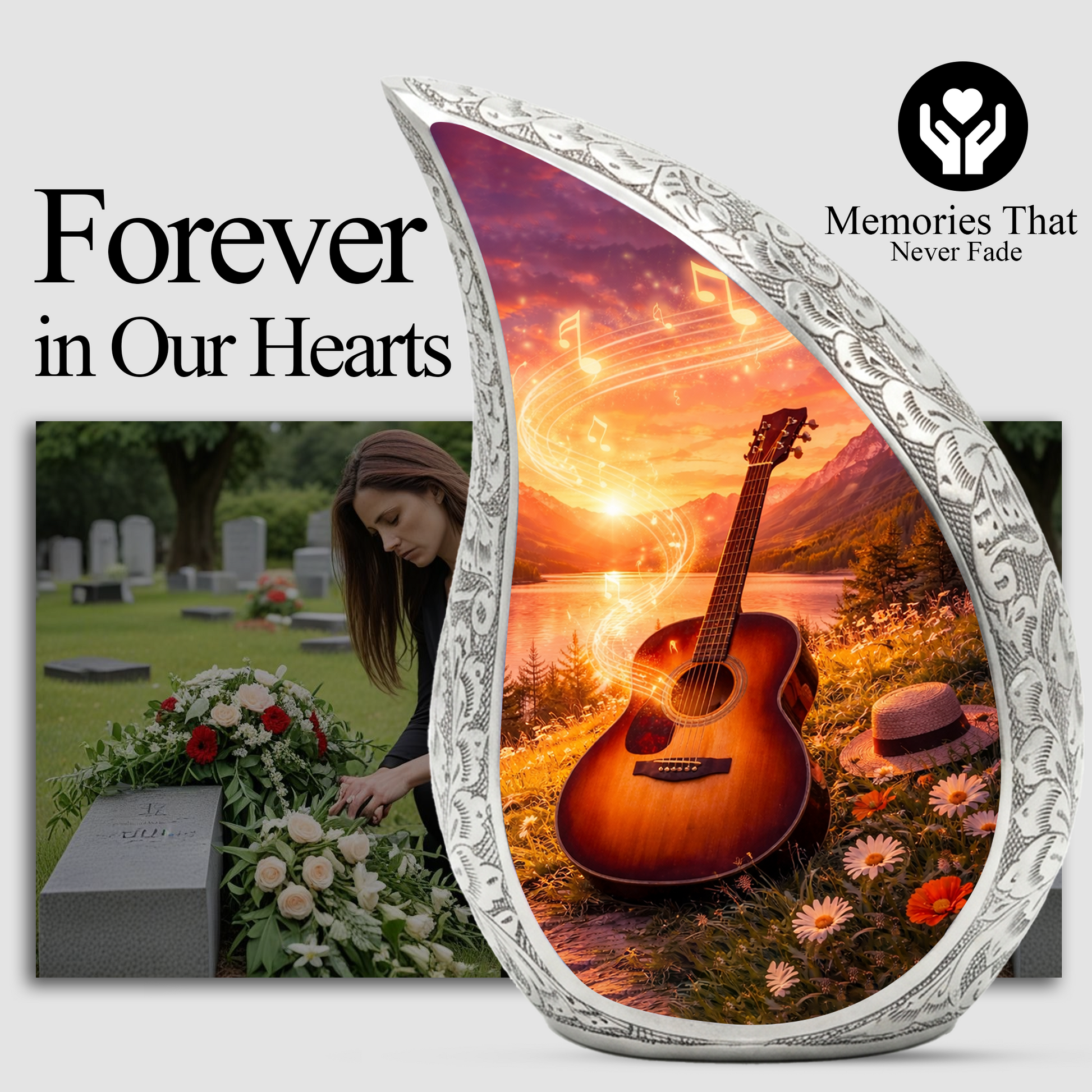 Guitar Lake Adult Urn for Human Ashes – Premium Guitar Cremation Urn