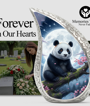 Moonlit Panda Personalized Cremation Urn – Teardrop Style Aluminum Memorial Urn, 10 Inch