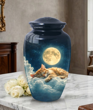 Cat Memorial Urn for Mom | Moon Cat Cremation  Large Urn for Ashes- Funeral Keepsake Urn