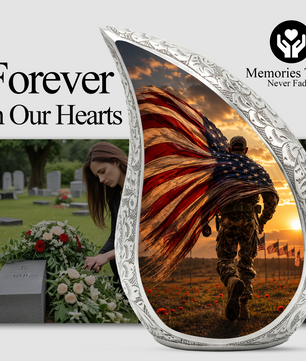 Patriotic Soldier Urn for Dad | American Flag Cremation Urn for Human Ashes & Military Memorial