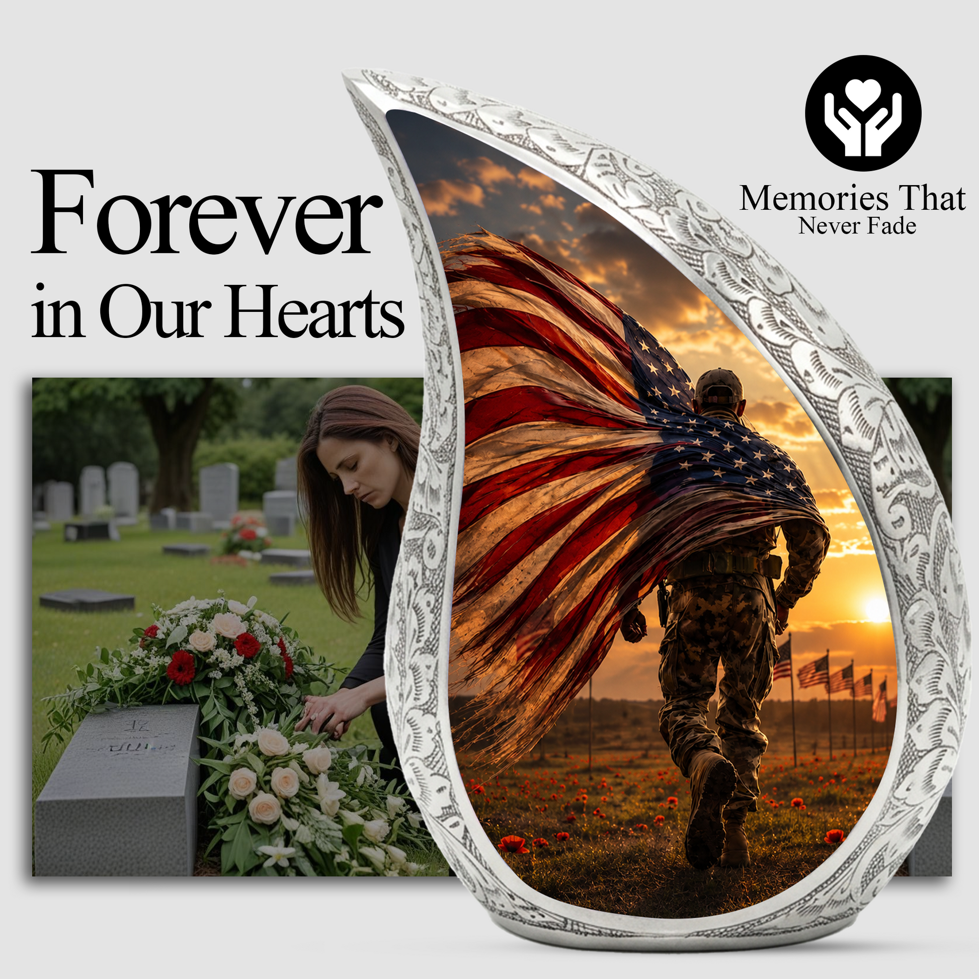 Patriotic Soldier Urn for Dad | American Flag Cremation Urn for Human Ashes & Military Memorial