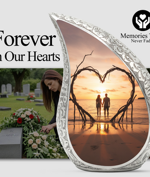 Couple Love Sunset Personalized Cremation Urn – Teardrop Aluminum Memorial Urn, 10 Inch