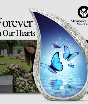 Blue Butterfly Urn for Human Ashes | Urn for Mom | Butterfly Cremation Urn