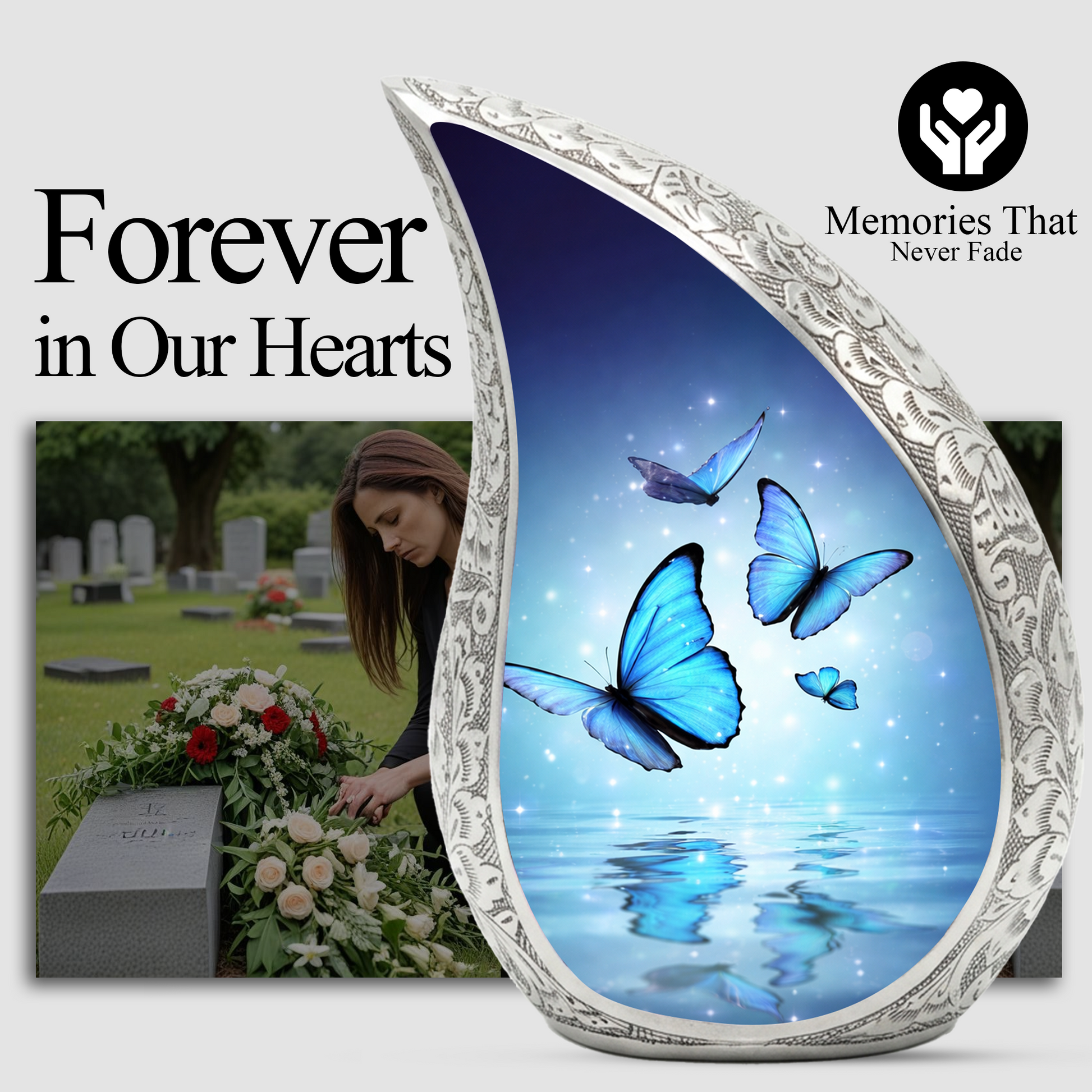 Blue Butterfly Urn for Human Ashes | Urn for Mom | Butterfly Cremation Urn