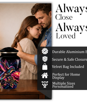 Hummingbird and Rose Cremation Urn for Adult Ashes – Personalized Aluminum Memorial Urn