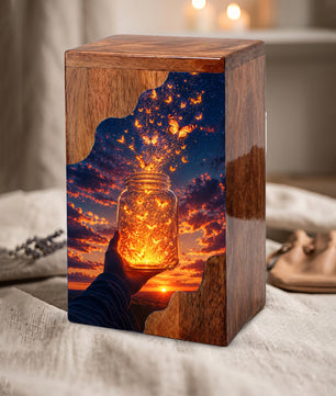 Butterfly Release Wooden Cremation Urn – Sunset Memorial Urn for Human Ashes