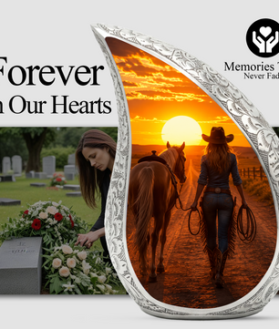 Cowgirl Sunset Urn for Mom – Western Horse Cremation Urn for Human Ashes